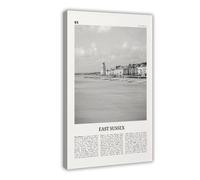NEOHI East Sussex Black And White, England, UK, United Kingdom City Map Travel Landscape Canvas Wall Art Posters And Prints Room Aesthetic Bedroom Office Decor 16x24inch(40x60cm)