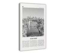 NEOHI Echo Park Black And White View, Los Angeles, California City Map Travel Landscape Canvas Art Wall Decor Posters Home Bar Restaurant Garage Cafe Logo Gift 20x30inch(50x75cm)