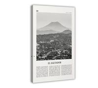 NEOHI El Salvador Black And White, Central America City Map Travel Landscape Canvas Modern Poster Wall Art Prints Paintings Living Room Bedroom Decor 20x30inch(50x75cm)