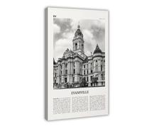NEOHI Evansville Black And White, Indiana, USA, United States City Map Travel Landscape Canvas Modern Poster Wall Art Prints Paintings Living Room Bedroom Decor 20x30inch(50x75cm)
