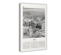 NEOHI Fez Black And White, Morocco, Fès, Africa City Map Travel Landscape Canvas Wall Art Posters And Prints Room Aesthetic Bedroom Office Decor 12x18inch(30x45cm)