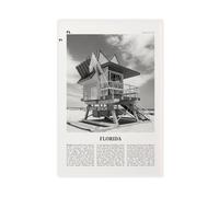 NEOHI Florida Black And White Lifeguard, USA, United States City Map Travel Landscape Canvas Modern Poster Wall Art Prints Paintings Living Room Bedroom Decor 24x36inch(60x90cm)