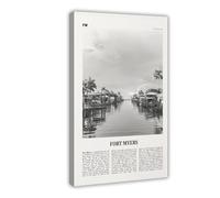 NEOHI Fort Myers Black And White,Florida, USA, United States City Map Travel Landscape Canvas Modern Poster Wall Art Prints Paintings Living Room Bedroom Decor 16x24inch(40x60cm)