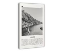 NEOHI France Black And White Boat, Retro City Map Travel Landscape Canvas Modern Poster Wall Art Prints Paintings Living Room Bedroom Decor 20x30inch(50x75cm)