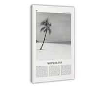 NEOHI Fraser Island Black And White, Queensland, Australia, Oceania Retro City Map Travel Landscape Canvas Modern Poster Wall Art Prints Paintings Living Room Bedroom Decor 20x30inch(50x75cm)