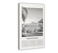 NEOHI French Polynesia Black And White, Retro City Map Travel Landscape Canvas Modern Poster Wall Art Prints Paintings Living Room Bedroom Decor 20x30inch(50x75cm)