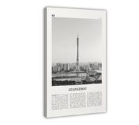 NEOHI Guangzhou Black And White, China, Guangdong Retro City Map Travel Landscape Canvas Art Wall Decor Posters Home Bar Restaurant Garage Cafe Logo Gift 20x30inch(50x75cm)