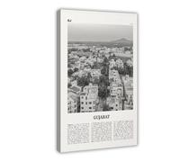 NEOHI Gujarat Black And White, India, Gandhinagar, Ahmedabad Retro City Map Travel Landscape Canvas Wall Art Posters And Prints Room Aesthetic Bedroom Office Decor 24x36inch(60x90cm)