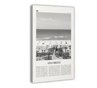 NEOHI Gulf Breeze Black And White, Gulf Florida Retro City Map Travel Landscape Canvas Wall Art Posters And Prints Room Aesthetic Bedroom Office Decor 16x24inch(40x60cm)