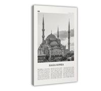 NEOHI Hagia Sophia Black And White, Istanbul Turkey Retro City Map Travel Landscape Canvas Modern Poster Wall Art Prints Paintings Living Room Bedroom Decor 24x36inch(60x90cm)