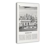 NEOHI Kansas City Black And White View, Missouri, USA, United States City Travel Landscape Canvas Modern Poster Wall Art Prints Paintings Living Room Bedroom Decor 24x36inch(60x90cm)