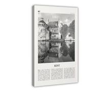 NEOHI Kent Black And White, England, UK, United Kingdom City Travel Landscape Canvas Modern Poster Wall Art Prints Paintings Living Room Bedroom Decor 16x24inch(40x60cm)