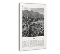 NEOHI Laos Black And White River, Vientiane, Asia City Travel Landscape Canvas Art Wall Decor Posters Home Bar Restaurant Garage Cafe Logo Gift 12x18inch(30x45cm)