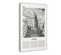 NEOHI Madrid Black And White Sky, Spain, España Retro City Map Travel Landscape Canvas Art Wall Decor Posters Home Bar Restaurant Garage Cafe Logo Gift 24x36inch(60x90cm)