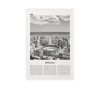 NEOHI Malaga Black And White Cityscape, Andalucia, Spain Retro City Map Travel Landscape Canvas Art Wall Decor Posters Home Bar Restaurant Garage Cafe Logo Gift 16x24inch(40x60cm)