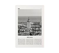 NEOHI Malaga Black And White Lighthouse, Andalucia, Spain Retro City Map Travel Landscape Canvas Art Wall Decor Posters Home Bar Restaurant Garage Cafe Logo Gift 24x36inch(60x90cm)