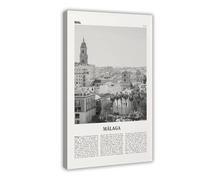 NEOHI Malaga Black And White View, Andalucia, Spain, España Retro City Map Travel Landscape Canvas Modern Poster Wall Art Prints Paintings Living Room Bedroom Decor 24x36inch(60x90cm)