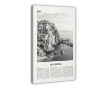 NEOHI Manarola Black And White, Liguria, Italy, Italia Retro City Map Travel Landscape Canvas Art Wall Decor Posters Home Bar Restaurant Garage Cafe Logo Gift 12x18inch(30x45cm)