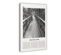 NEOHI Manatee Park Black And White, Florida, USA Retro City Map Travel Landscape Canvas Art Wall Decor Posters Home Bar Restaurant Garage Cafe Logo Gift 16x24inch(40x60cm)