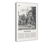 NEOHI Manchester Black And White England Street, England, UK, United Kingdom Retro City Map Travel Landscape Canvas Art Wall Decor Posters Home Bar Restaurant Garage Cafe Logo Gift 16x24inch(40x60cm)