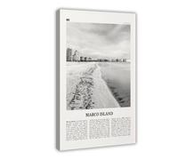 NEOHI Marco Island Black And White, Florida, USA Retro City Map Travel Landscape Canvas Wall Art Posters And Prints Room Aesthetic Bedroom Office Decor 12x18inch(30x45cm)