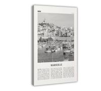 NEOHI Marseille Black And White, Retro City Map Travel Landscape Canvas Modern Poster Wall Art Prints Paintings Living Room Bedroom Decor 16x24inch(40x60cm)