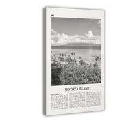 NEOHI Moorea Island Black And White, French Polynesia City Travel Landscape Canvas Modern Poster Wall Art Prints Paintings Living Room Bedroom Decor 20x30inch(50x75cm)
