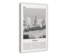 NEOHI Mumbai Black And White, India, Bombay, Maharashtra, Asia Retro City Map Travel Landscape Canvas Wall Art Posters And Prints Room Aesthetic Bedroom Office Decor 16x24inch(40x60cm)