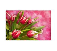 NEOHI Pink Tulips, Hearts, Bouquet, Mood Healing Canvas Art Wall Decor Posters Home Bar Restaurant Garage Cafe Logo Gift 24x36inch(60x90cm)