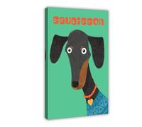 NEOHI Sausage Dog in A Jumper Aqua, Retro Midcentury 1960s Illustration Animals Scandi Dachsund Canvas Modern Poster Wall Art Prints Paintings Living Room Bedroom Decor 16x24inch(40x60cm)