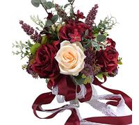 NEOITY Wedding Bouquets for Bride, Rose Bouquet Artificial Flowers, 26x25cm Artificial Bridal Bouquet for Boho Wedding Ceremony Anniversary(red)