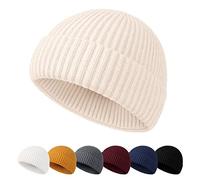 NEOLA Beanie Hat Men - Fisherman Beanie Trawler Beanie Knitted Cuffed Winter Hat Skullcap Gifts for Men UK Beige