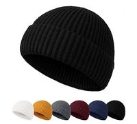 NEOLA Beanie Hat Men - Fisherman Beanie Trawler Beanie Knitted Cuffed Winter Hat Skullcap Gifts for Men UK Black