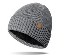 NEOLA Men’s Beanie Hat - Warm, Soft Fleece-Lined Knit Beanie for Winter - Comfortable, Snug Fit, Stretchy, Velvety Inner Lining - Stylish & Durable Grey