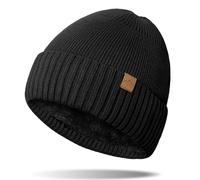 NEOLA Men’s Beanie Hat - Warm, Soft Fleece-Lined Knit Beanie for Winter - Comfortable, Snug Fit, Stretchy, Velvety Inner Lining - Stylish & Durable Black