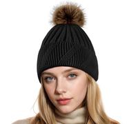 NEOLA Winter Hats for Women - Fleece Lined Beanie Hat Ladies Soft Warm Knit Bobble Hat with Detachable Chunky Faux Fur Pom Pom for Outdoor Sports Ski UK