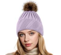 NEOLA Winter Hats for Women - Fleece Lined Beanie Hat Ladies Soft Warm Knit Bobble Hat with Detachable Chunky Faux Fur Pom Pom for Outdoor Sports Ski UK