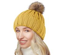NEOLA Winter Hats for Women - Fleece Lined Beanie Hat Ladies Soft Warm Knit Bobble Hat with Detachable Chunky Faux Fur Pom Pom for Outdoor Sports Ski UK