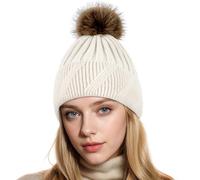 NEOLA Winter Hats for Women - Fleece Lined Beanie Hat Ladies Soft Warm Knit Bobble Hat with Detachable Chunky Faux Fur Pom Pom for Outdoor Sports Ski UK