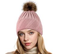 NEOLA Winter Hats for Women - Fleece Lined Beanie Hat Ladies Soft Warm Knit Bobble Hat with Detachable Chunky Faux Fur Pom Pom for Outdoor Sports Ski UK