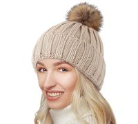 NEOLA Winter Hats for Women - Fleece Lined Beanie Hat Ladies Soft Warm Knit Bobble Hat with Detachable Chunky Faux Fur Pom Pom for Outdoor Sports Ski UK
