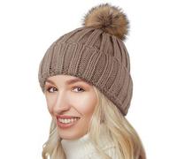 NEOLA Winter Hats for Women - Fleece Lined Beanie Hat Ladies Soft Warm Knit Bobble Hat with Detachable Chunky Faux Fur Pom Pom for Outdoor Sports Ski UK