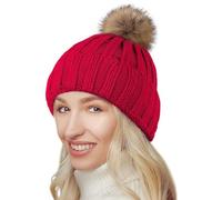 NEOLA Winter Hats for Women - Fleece Lined Beanie Hat Ladies Soft Warm Knit Bobble Hat with Detachable Chunky Faux Fur Pom Pom for Outdoor Sports Ski UK