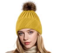 NEOLA Winter Hats for Women - Fleece Lined Beanie Hat Ladies Soft Warm Knit Bobble Hat with Detachable Chunky Faux Fur Pom Pom for Outdoor Sports Ski UK