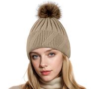 NEOLA Winter Hats for Women - Fleece Lined Beanie Hat Ladies Soft Warm Knit Bobble Hat with Detachable Chunky Faux Fur Pom Pom for Outdoor Sports Ski UK