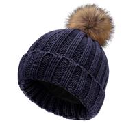 NEOLA Winter Hats for Women - Fleece Lined Beanie Hat Ladies Soft Warm Knit Bobble Hat with Detachable Chunky Faux Fur Pom Pom for Outdoor Sports Ski UK