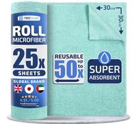 NeoLavish® Microfibre Cloth Roll - Blue 25 Tear Off Sheets | Ultra Absorbent Microfibre Roll for Home, Office, Kitchen, Electronics & Car | Lint-Free Machine Washable Dish Cloth | Reusable Up to 50x
