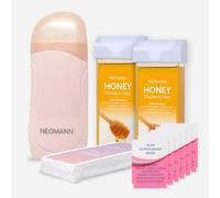 NEOMANN Roll on Wax Kit for Hair Removal with 2x Honey Cartridges Pink | 50 Strips wax roller for Hair Removal-Pink with 6 PostWax Treatments