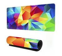 Neon 3D Geometry Colorful Crack Cool Extended Gaming Mouse Pad Mat with Stitched Edge Non-Slip Base Big Mouse Pad Office Computer Keyboard Laptop Home （You can DIY any pattern）