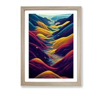 Neon Abstract Mountain Landscape No.1 Framed Print | A3 Oak Framed Wall Art | Ready to Hang | Abstract Landscape Picture | Living Room Bedroom Lounge Office